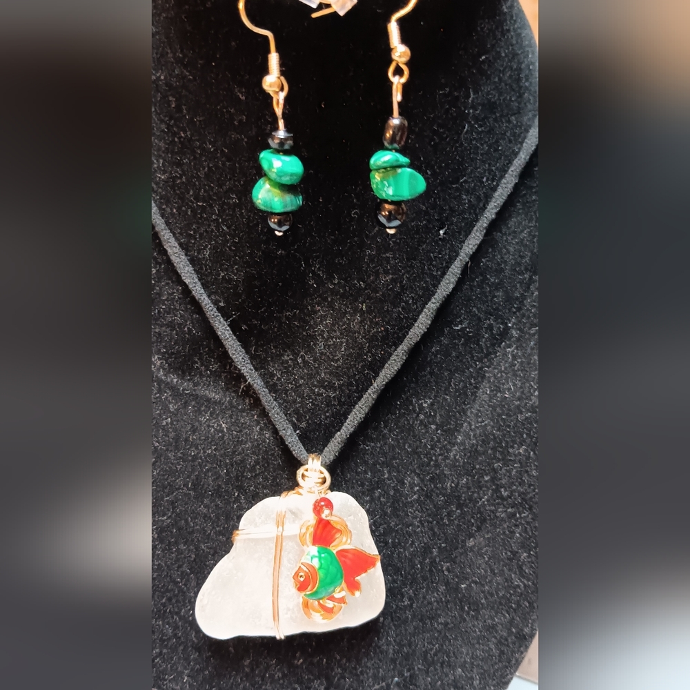 Handcrafted Viking inspired wrapped Sea Glass jewelry set